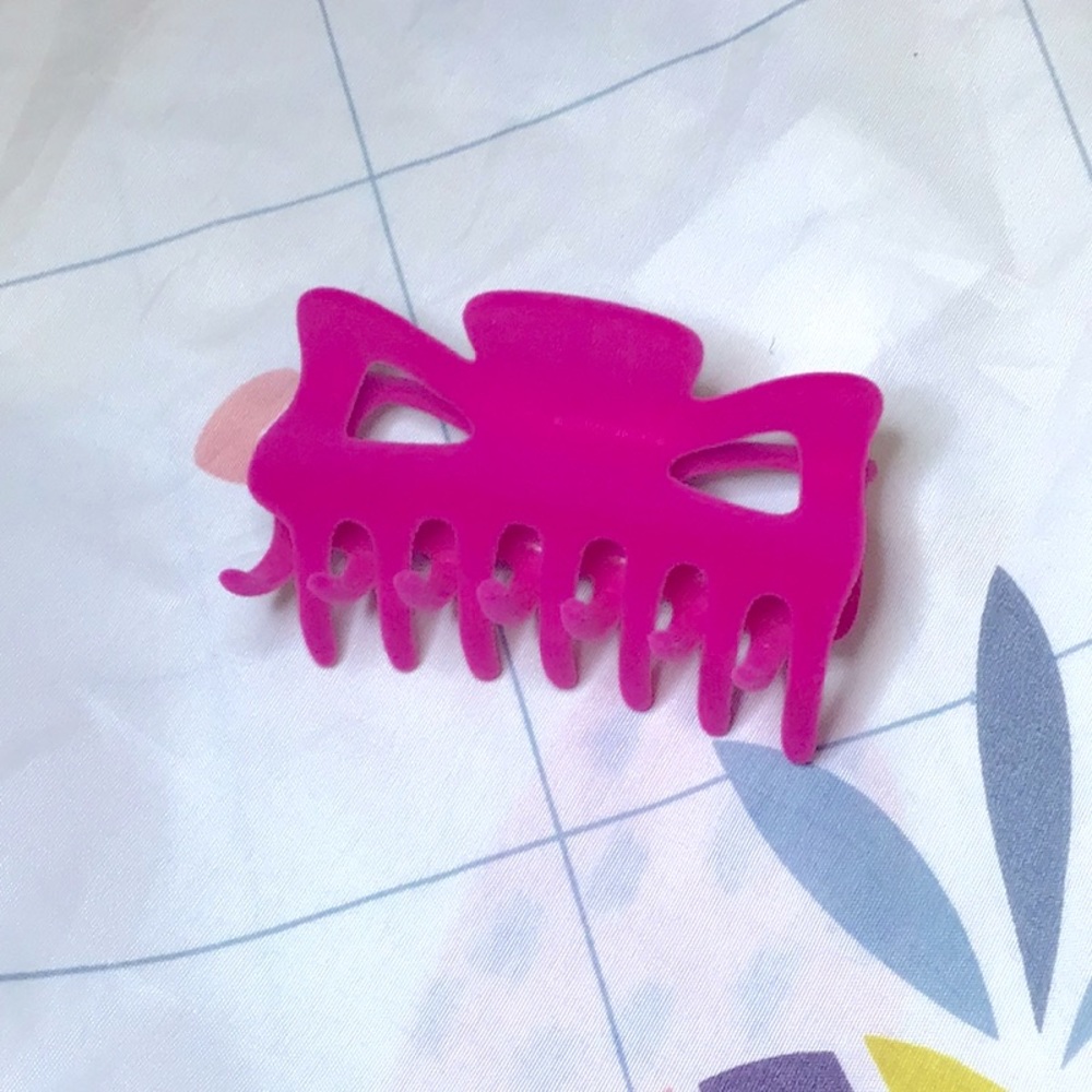 Pink fuzzy hair clip